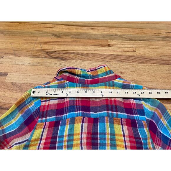 Soft Surroundings Women's Blue M Button-Up Cotton Tunic Shirt Plaid Boho Casual - Picture 7 of 10